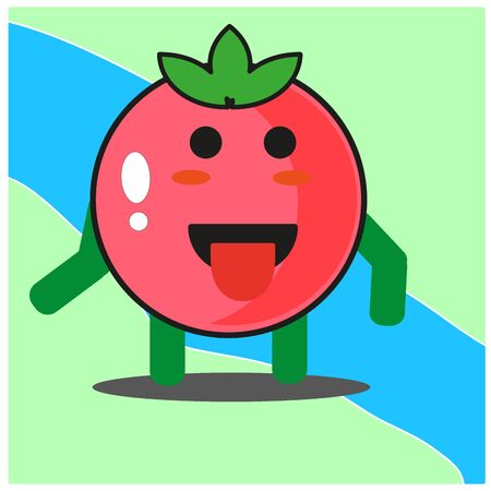 Cute tomato fruits cartoon face mascot character with hand and leg vector designのイラスト素材