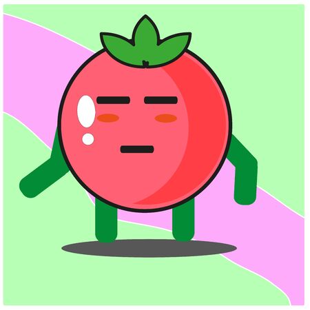 Cute tomato fruits cartoon face mascot character with hand and leg vector designのイラスト素材