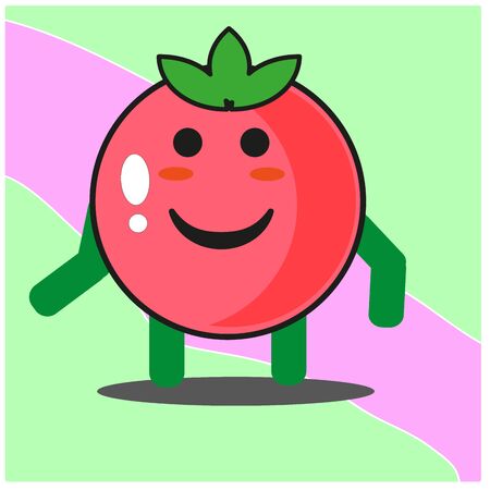 Cute tomato fruits cartoon face mascot character with hand and leg vector designのイラスト素材