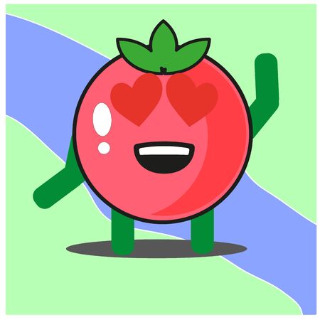 Cute tomato fruits cartoon face mascot character with hand and leg vector designのイラスト素材