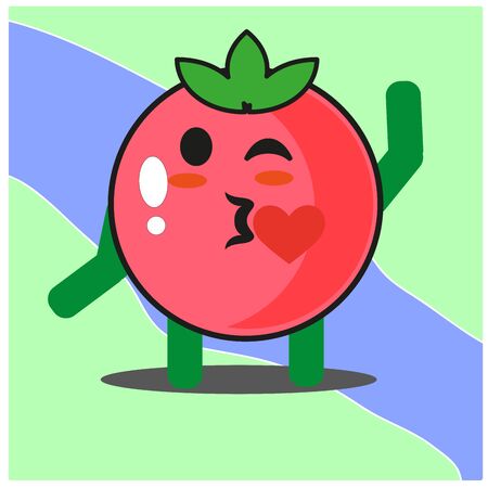 Cute tomato fruits cartoon face mascot character with hand and leg vector designのイラスト素材