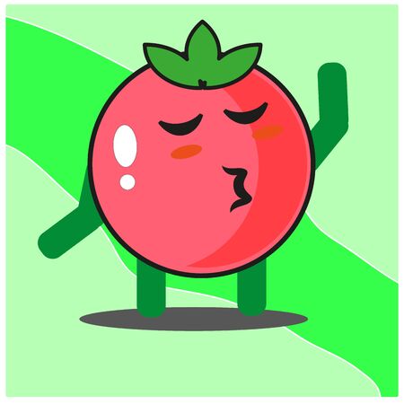 Cute tomato fruits cartoon face mascot character with hand and leg vector designのイラスト素材