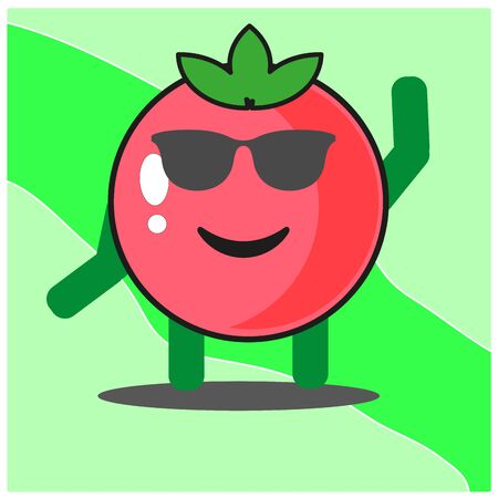 Cute tomato fruits cartoon face mascot character with hand and leg vector designのイラスト素材