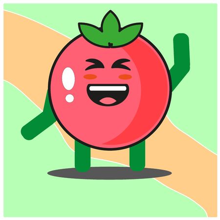 Cute tomato fruits cartoon face mascot character with hand and leg vector designのイラスト素材