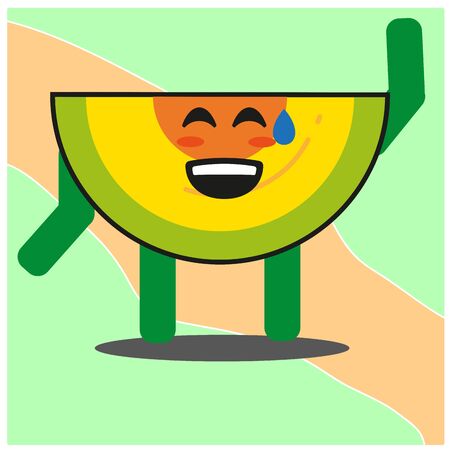 Cute slice of melonfruit cartoon face mascot character with hand and leg vector designのイラスト素材