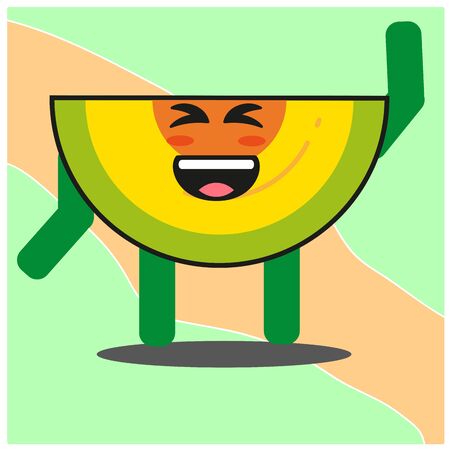 Cute slice of melonfruit cartoon face mascot character with hand and leg vector designのイラスト素材