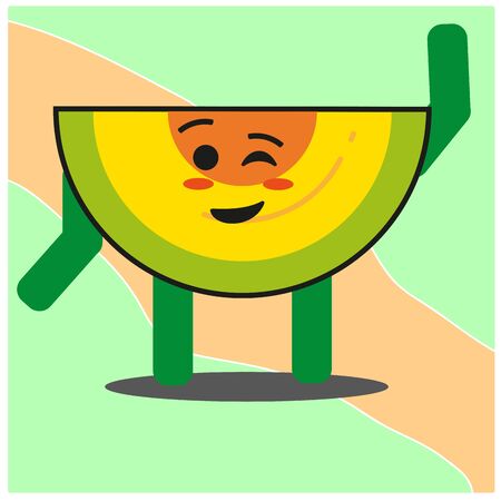 Cute slice of melonfruit cartoon face mascot character with hand and leg vector designのイラスト素材