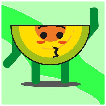 Cute slice of melonfruit cartoon face mascot character with hand and leg vector designのイラスト素材