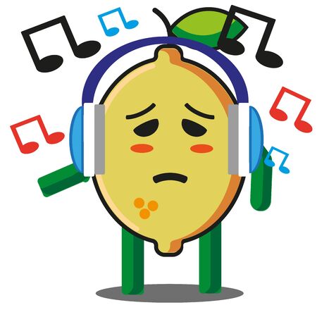 Cute citrus lemon fruits listening to the music cartoon mascot character without backround vector designのイラスト素材