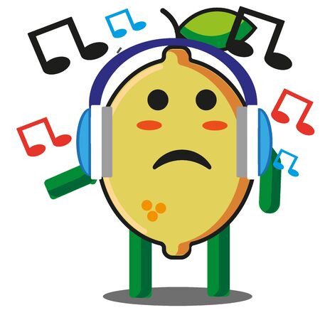 Cute citrus lemon fruits listening to the music cartoon mascot character without backround vector designのイラスト素材