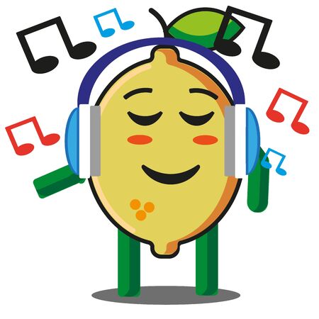 Cute citrus lemon fruits listening to the music cartoon mascot character without backround vector designのイラスト素材