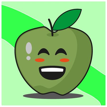 Cute green apple fruit cartoon face mascot character vector designのイラスト素材