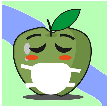 Cute green apple fruit cartoon face mascot character vector designのイラスト素材