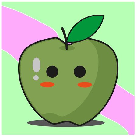 Cute green apple fruit cartoon face mascot character vector designのイラスト素材