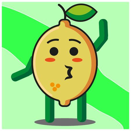 Cute citrus lemon fruits cartoon face mascot character with hand and leg vector designのイラスト素材