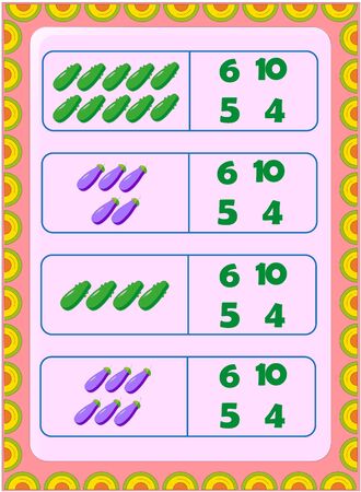 Preschool toddler math with eggplant and cucumber designのイラスト素材
