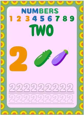 Preschool toddler math with eggplant and cucumber designのイラスト素材