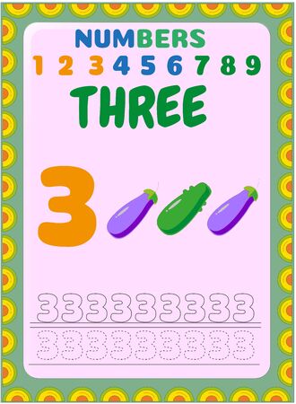 Preschool toddler math with eggplant and cucumber designのイラスト素材