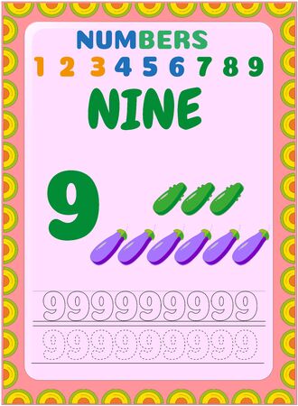 Preschool toddler math with eggplant and cucumber designのイラスト素材