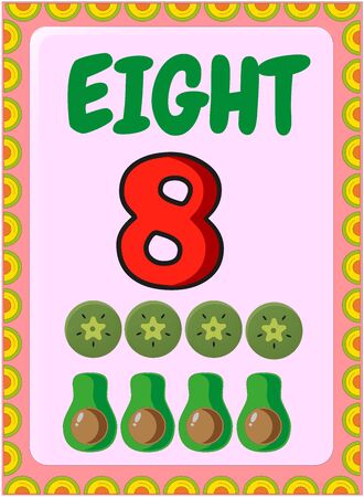 Preschool toddler math with half avocado and slice of kiwi designのイラスト素材