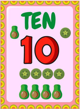 Preschool toddler math with half avocado and slice of kiwi designのイラスト素材