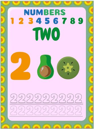 Preschool toddler math with half avocado and slice of kiwi designのイラスト素材