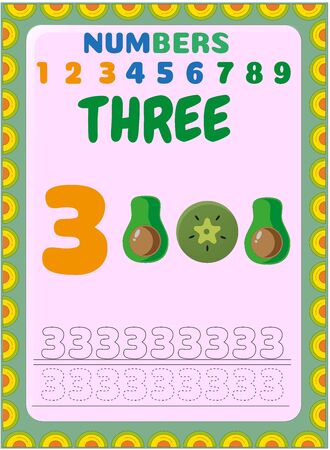 Preschool toddler math with half avocado and slice of kiwi designのイラスト素材