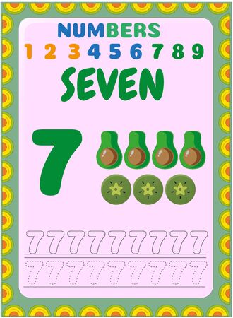 Preschool toddler math with half avocado and slice of kiwi designのイラスト素材
