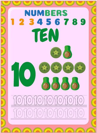 Preschool toddler math with half avocado and slice of kiwi designのイラスト素材