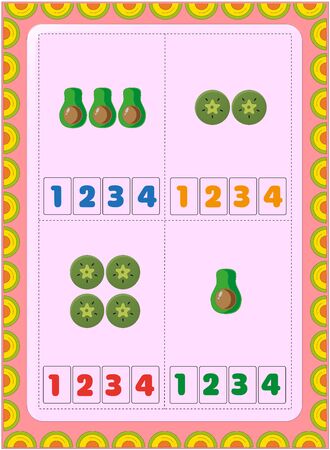 Preschool toddler math with half avocado and slice of kiwi designのイラスト素材