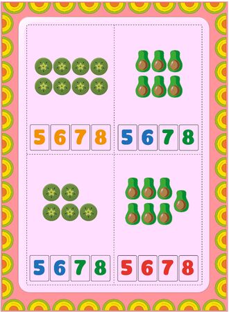 Preschool toddler math with half avocado and slice of kiwi designのイラスト素材