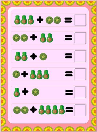 Preschool toddler math with half avocado and slice of kiwi designのイラスト素材