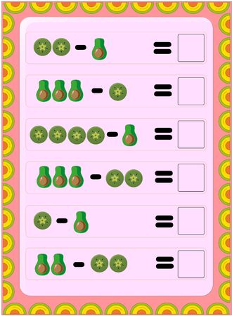 Preschool toddler math with half avocado and slice of kiwi designのイラスト素材