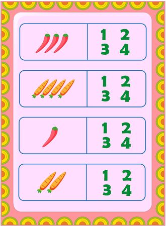Preschool toddler math with mexican chili and carrot designのイラスト素材