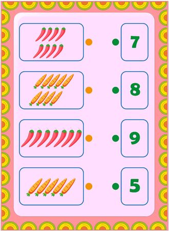 Preschool toddler math with mexican chili and carrot designのイラスト素材