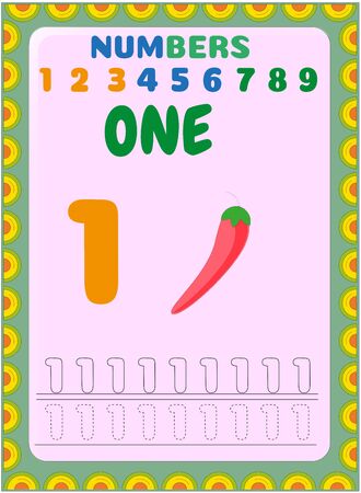Preschool toddler math with mexican chili and carrot designのイラスト素材
