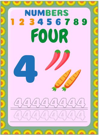 Preschool toddler math with mexican chili and carrot designのイラスト素材