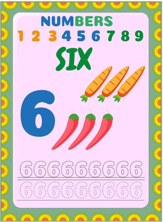 Preschool toddler math with mexican chili and carrot designのイラスト素材