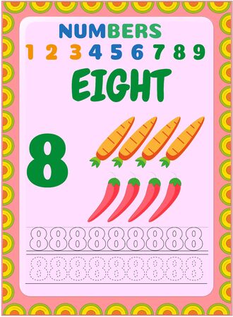Preschool toddler math with mexican chili and carrot designのイラスト素材
