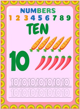 Preschool toddler math with mexican chili and carrot designのイラスト素材