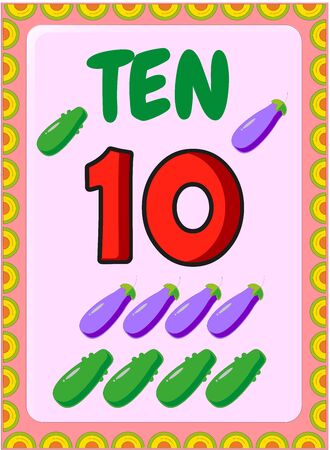 Preschool toddler math with eggplant and cucumber designのイラスト素材
