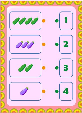 Preschool toddler math with eggplant and cucumber designのイラスト素材