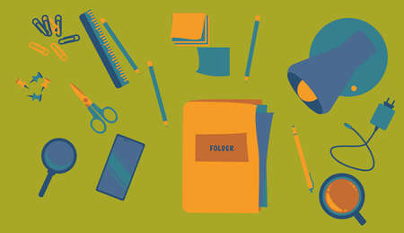 Image of items for work on the tableのイラスト素材