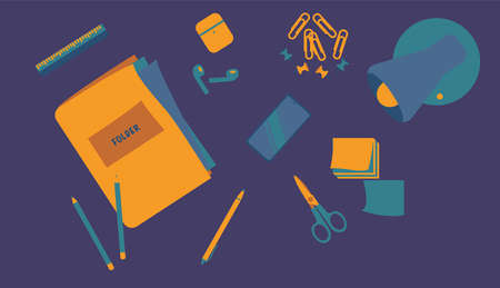 Image of items for work on the tableのイラスト素材