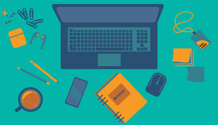 Image of items for work on the tableのイラスト素材