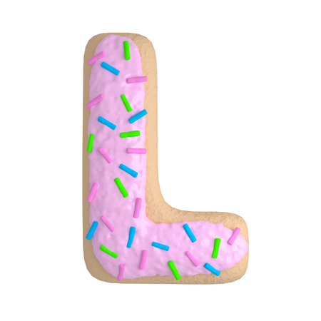 Letter L cookies sprinkled with bright chipsの写真素材