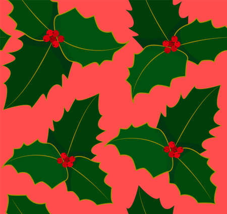 Seamless vector christmas pattern with holly, fir branch and mistletoe.のイラスト素材