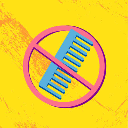 Vector element for curly girl method infographic. The comb is crossed out with a prohibition sign.のイラスト素材