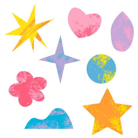 Set with paper cut elements. Different shapes and hand drawn textures. Creative fun collage.のイラスト素材