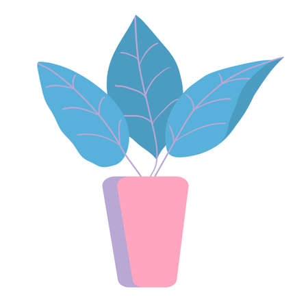 Flat vector icon of indoor plant with big green leaves in pink pot isolated on white backgroundのイラスト素材
